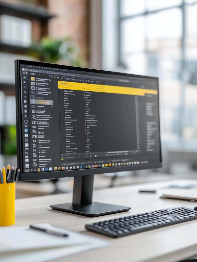 Auf einen PC-Monitor ist Programmiercode zu sehen.
