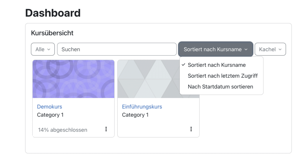Neues Moodle 5.2 Dashboard
