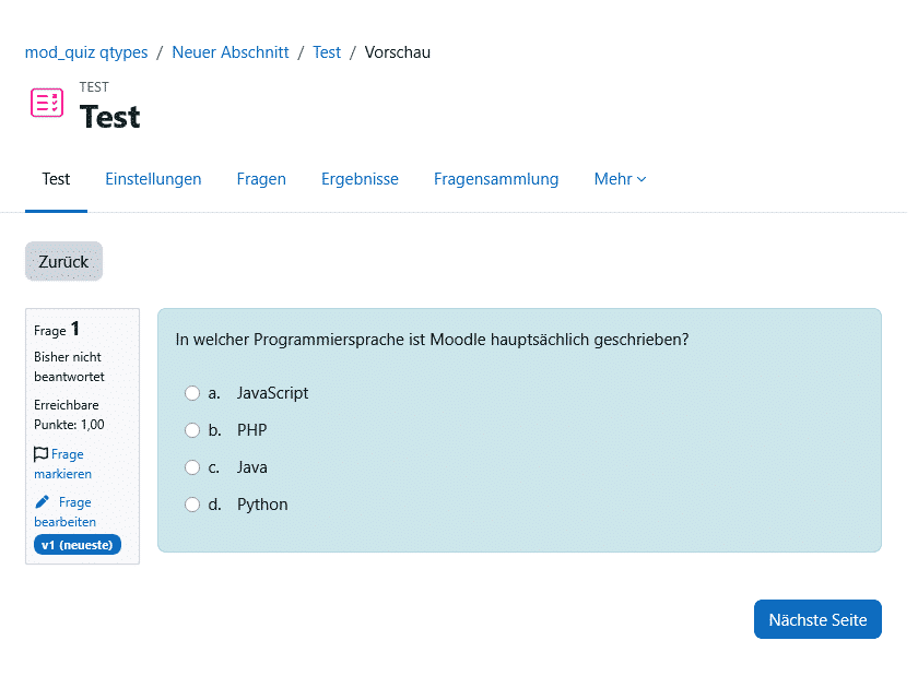 Fragetypen Moodle: Multiple-Choice Beispiel