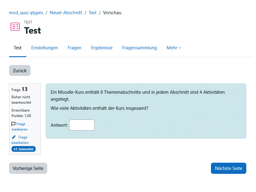 Fragetypen Moodle: Berechnet Beispiel