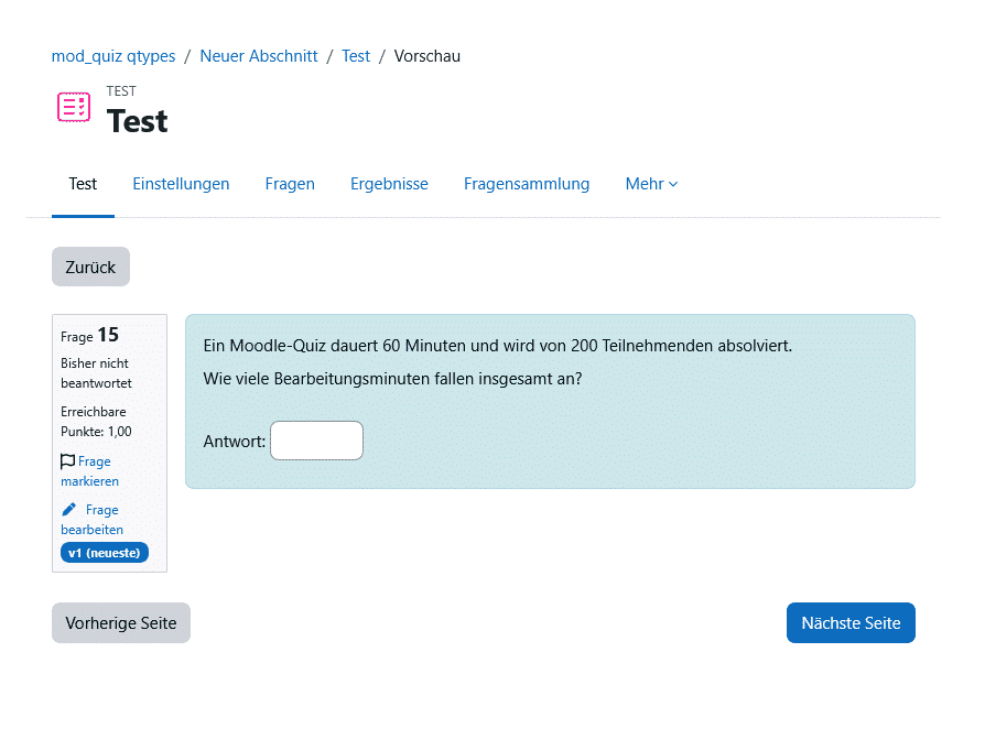 Fragetypen Moodle: Einfach berechnet Beispiel