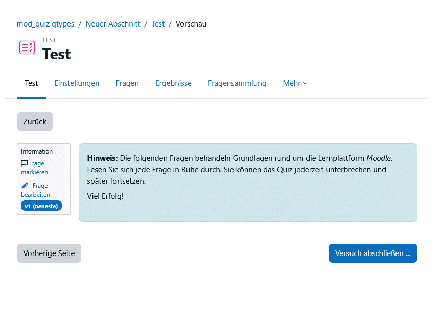 Fragetypen Moodle: Beispiel Sonderfall "Beschreibung"