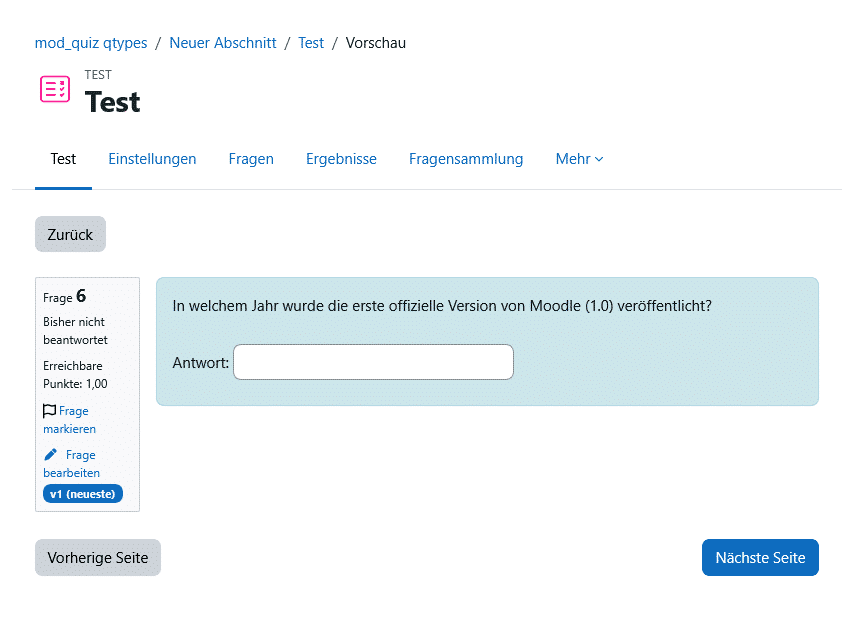 Fragentypen Moodle: Beispiel Numerisch