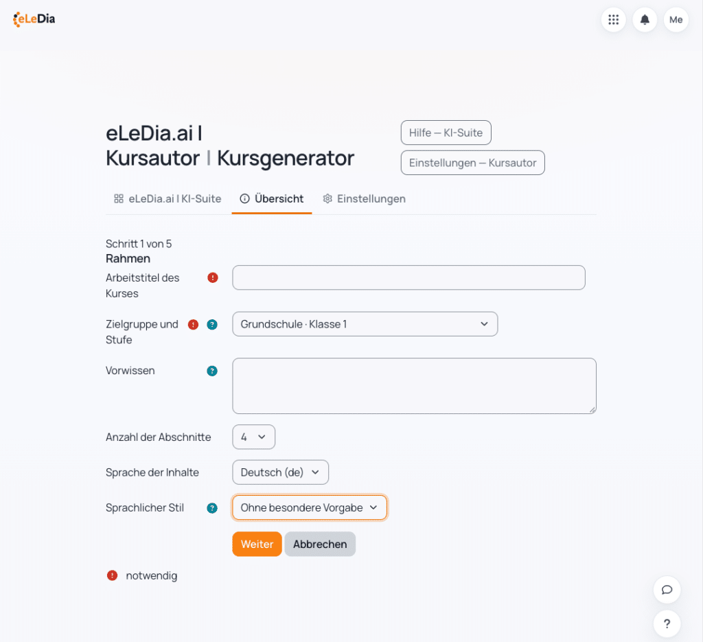 Moodle KI-Kursautor: Erstellen Sie mit dem eLeDia.ai Kursautor didaktisch strukturierte Kurse aus vorhandenem Material oder neuen Themen.